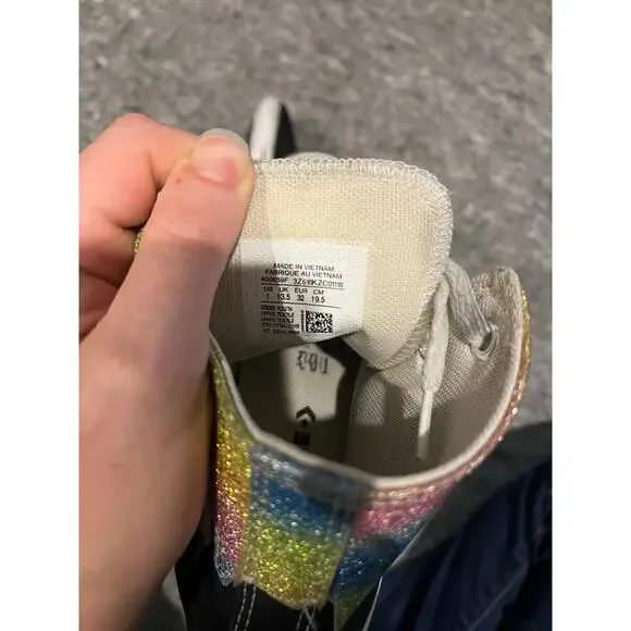 Converse All-Star Kids Size 1 Glitter Rainbow Shoes Sneakers - Picture 7 of 7